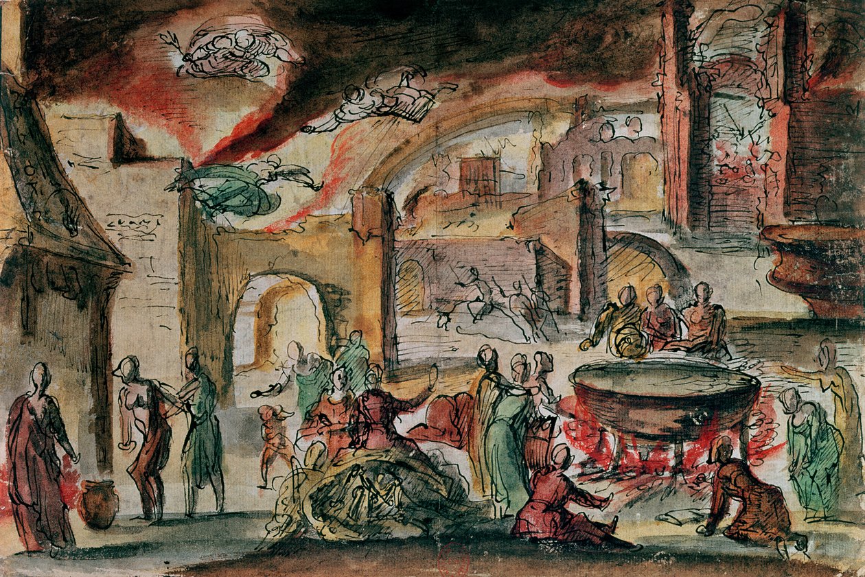 Scène de sorcellerie, probablement un décor de scène, 2e moitié du 17e siècle - French School
