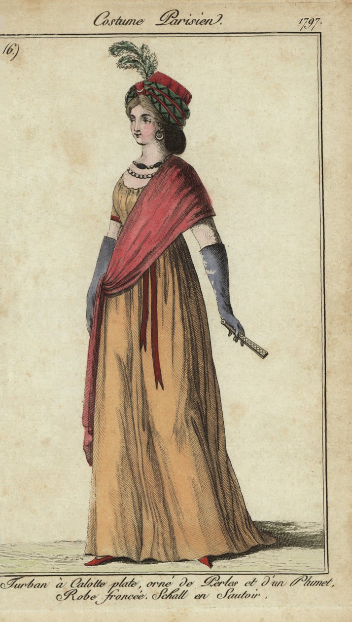 Femme en turban et châle croisé - French School