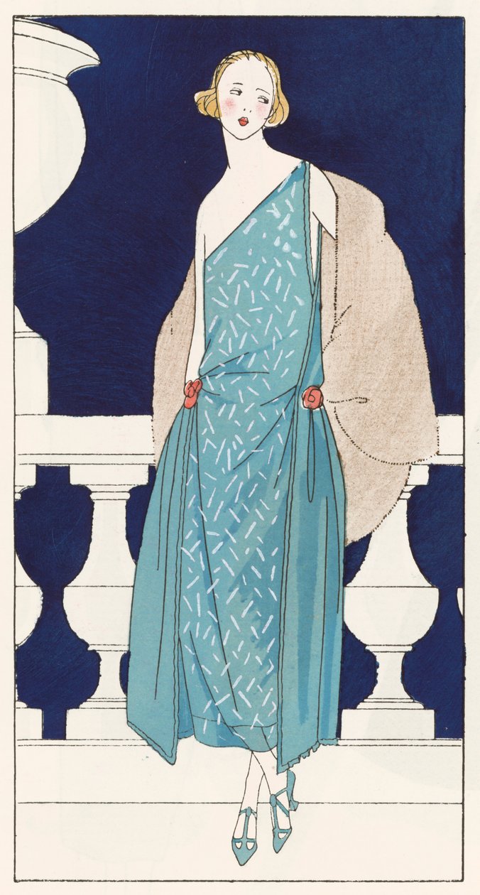 Robe de soirée pour femme de la créatrice Jenny (Jenny Sacerdote) dans les années 1920 (lithographie couleur) - French School