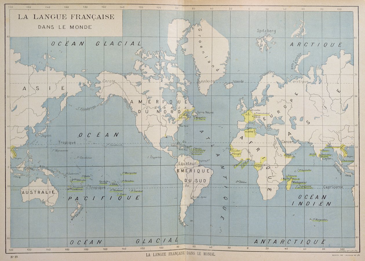 Carte du monde des pays francophones, début XXe siècle - French School