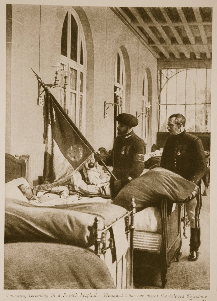 Chasseur blessé embrassant le bien-aimé Tricolore, 1914-19 - French School