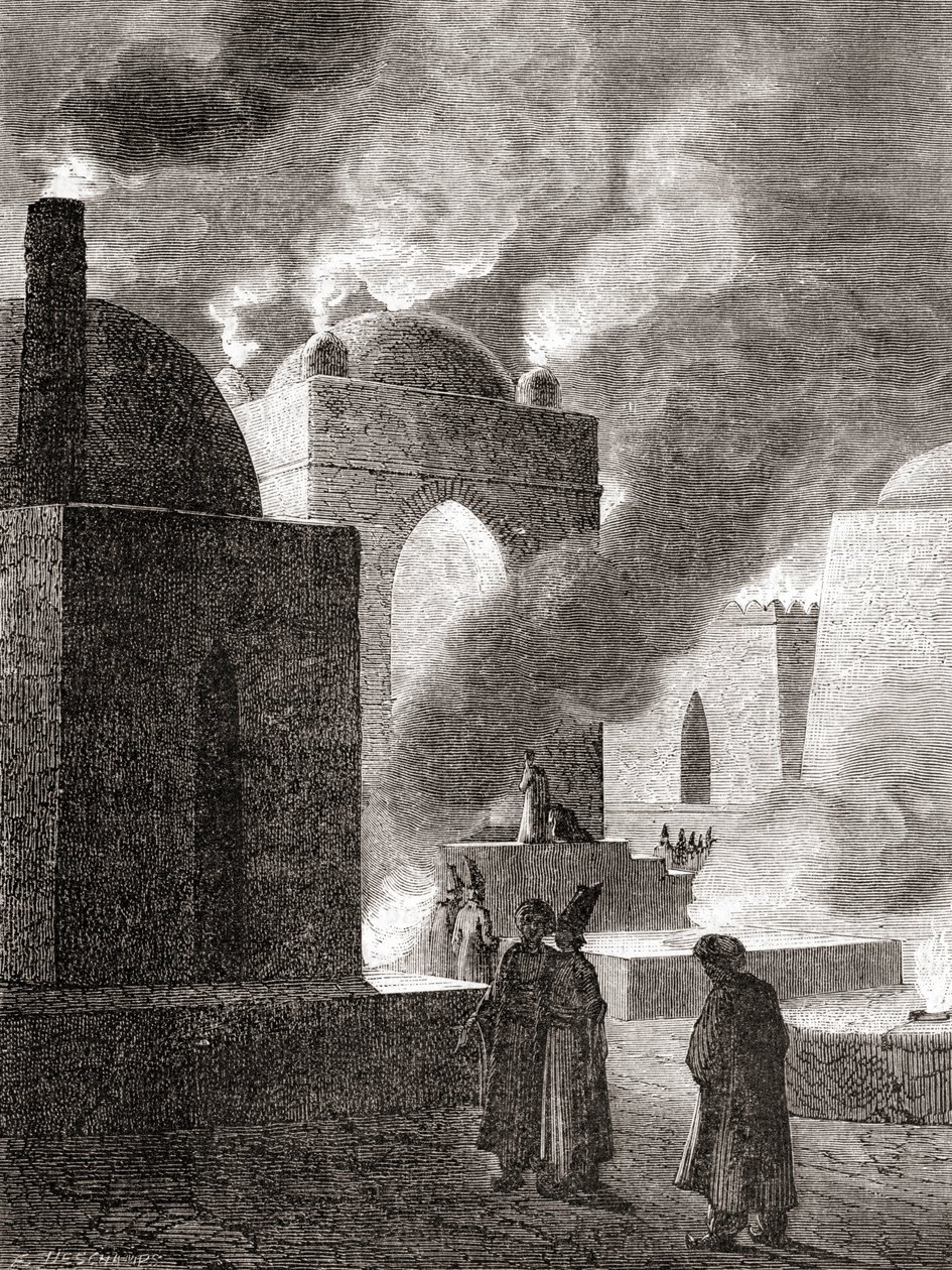 Adorateurs du feu zoroastriens dans un temple du feu à Bakou, Azerbaïdjan, extrait de 