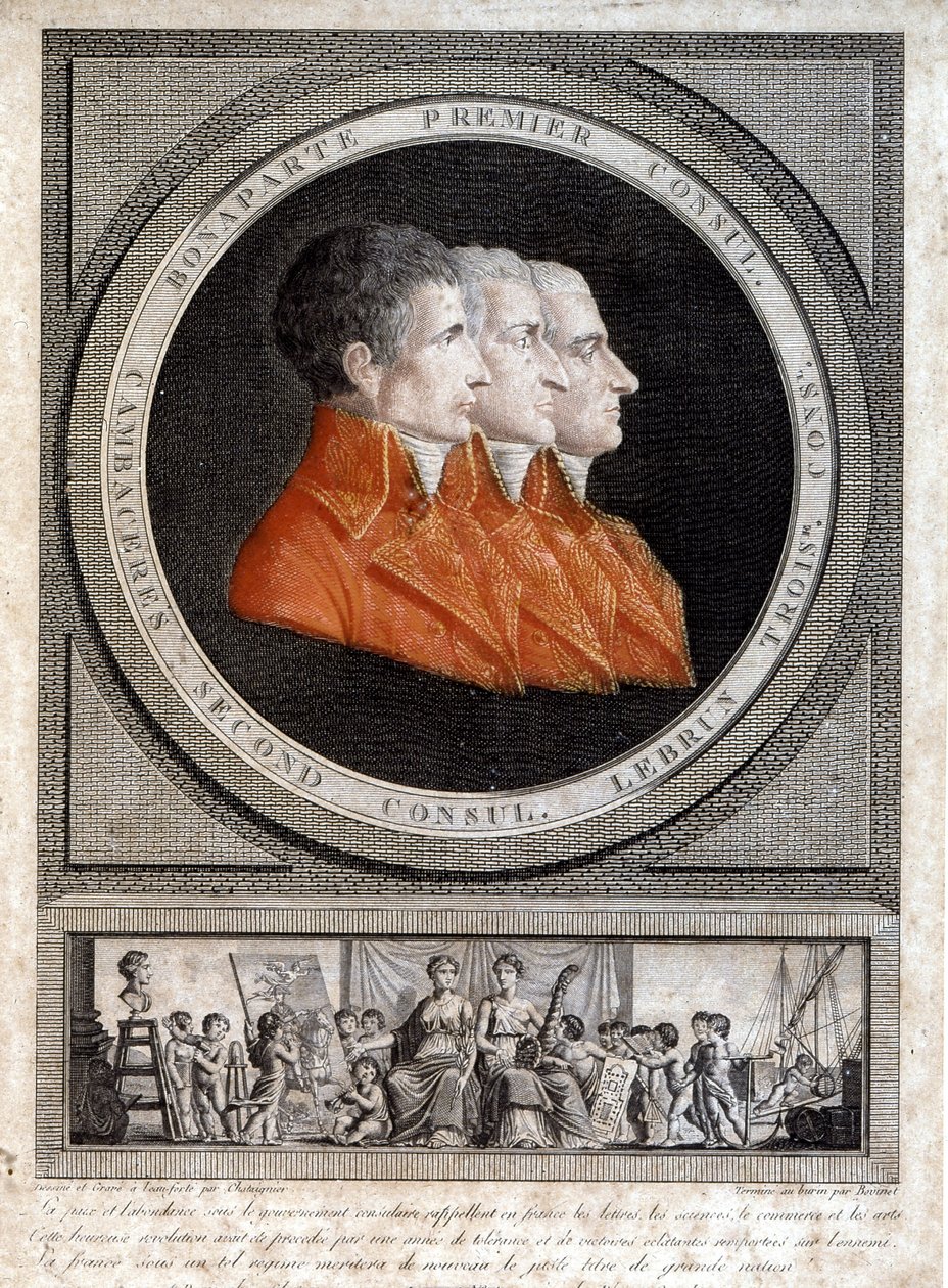 Portrait des trois consuls, Napoléon Bonaparte (1769-1821), Jean Jacques Régis de Cambacérès (1753-1824) et Charles François Lebrun (1739-1824) - French School
