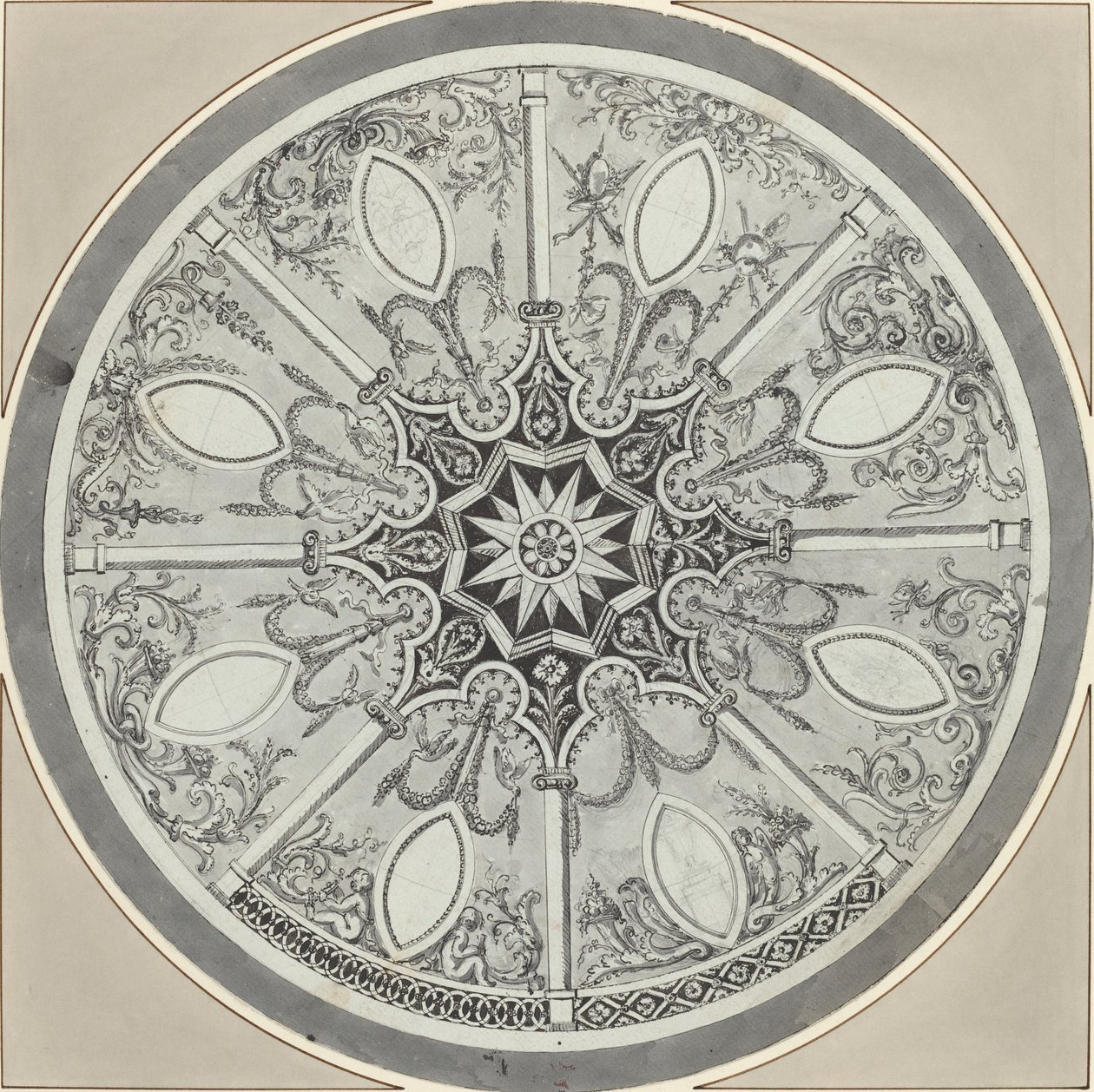 Conception pour un dessus de table circulaire incrusté, avec alternatives - French or Italian 18th Century
