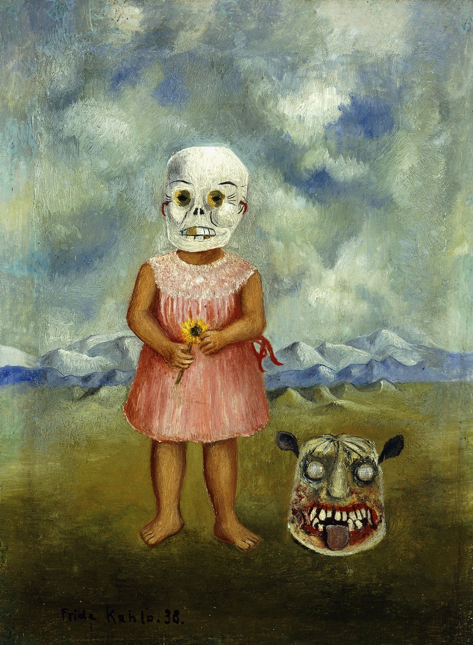 She Plays Alone ou Girl with Death Mask ; Ella Juega Sola ou Nina with Mascara de la Muerte - Frida Kahlo