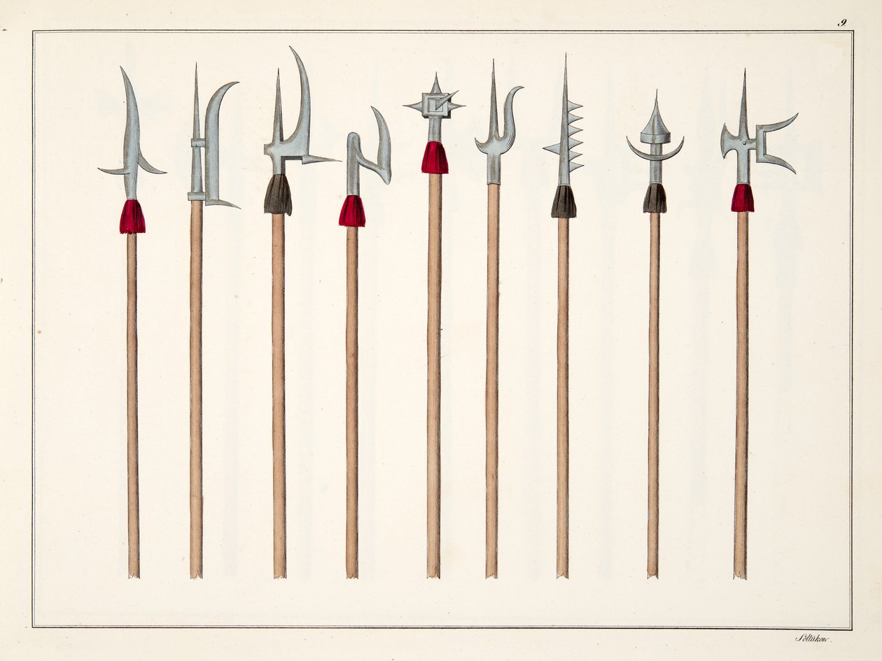 Lances, lances, hallebardes et partisanes, planche de 