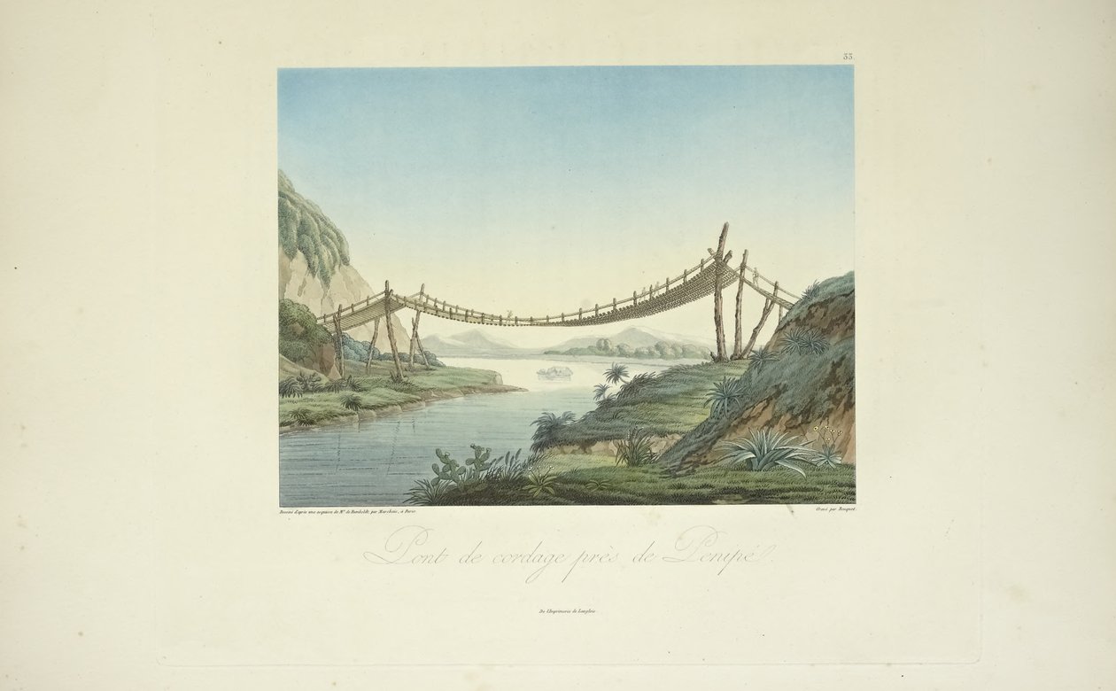 Pont de corde près de Penipe, dessiné par Marchais, gravé par Bouquet, illustration de 