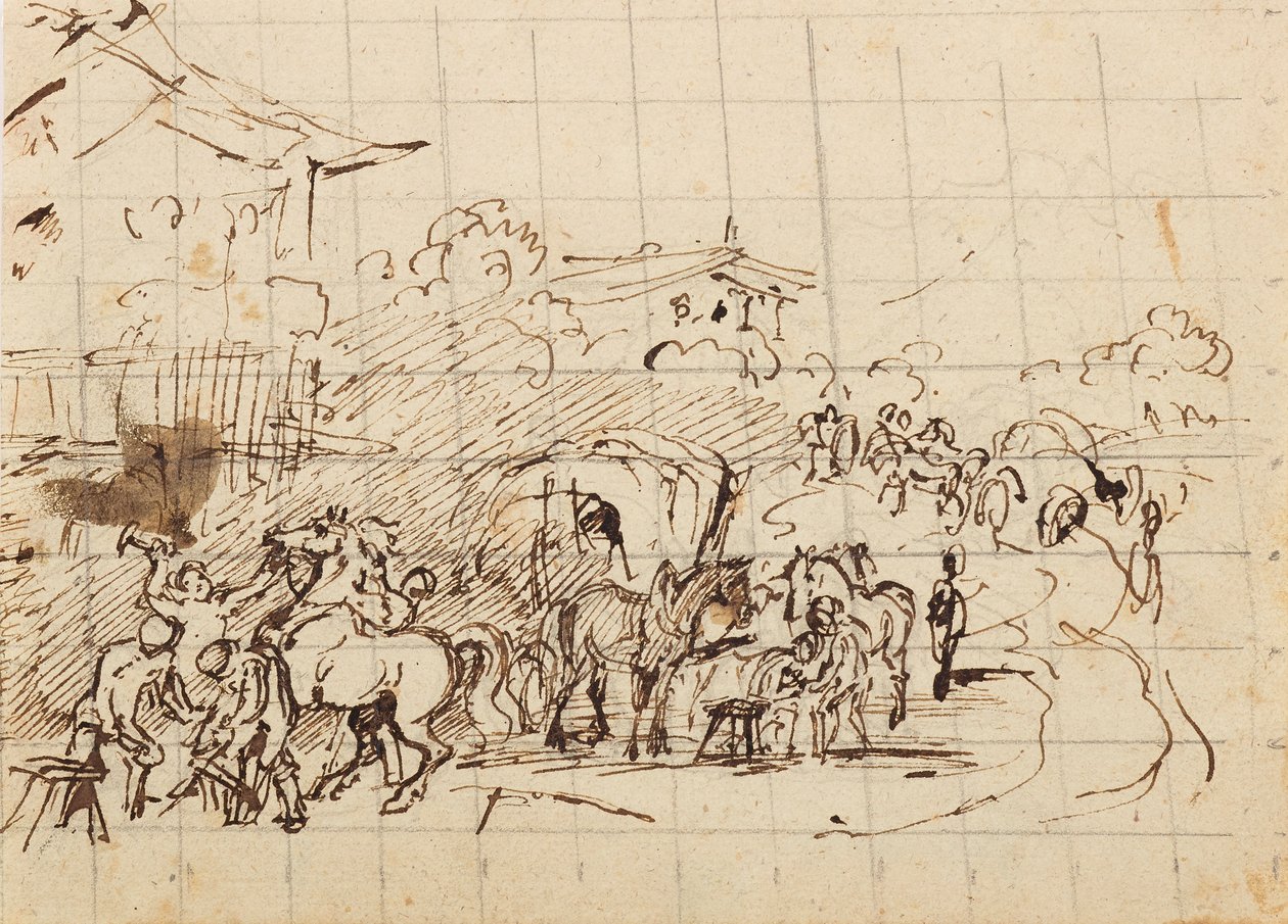Chevaux devant une forge - Friedrich August Mathias Gauermann