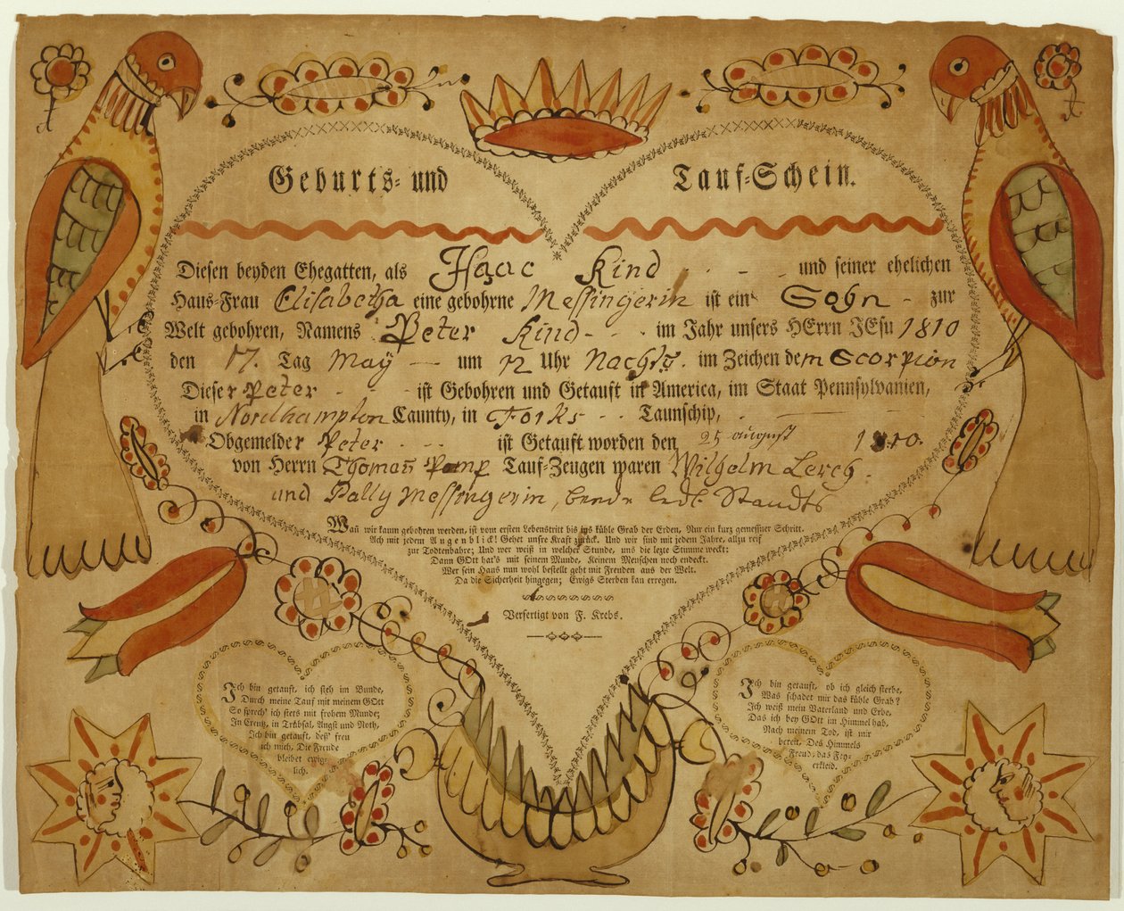 Certificat de naissance et de baptême, c. 1790-1800 - Friedrich Krebs