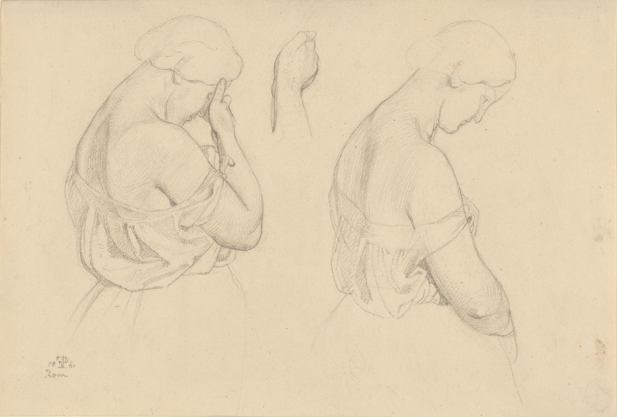 Deux figures féminines en demi-longueur et une étude de main - Friedrich Preller