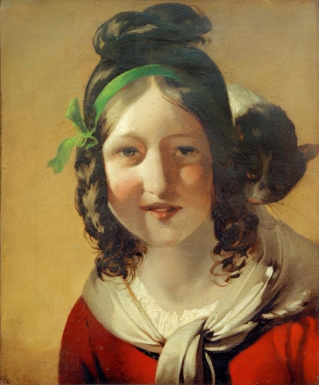 Fille riante avec chat - Friedrich von Amerling