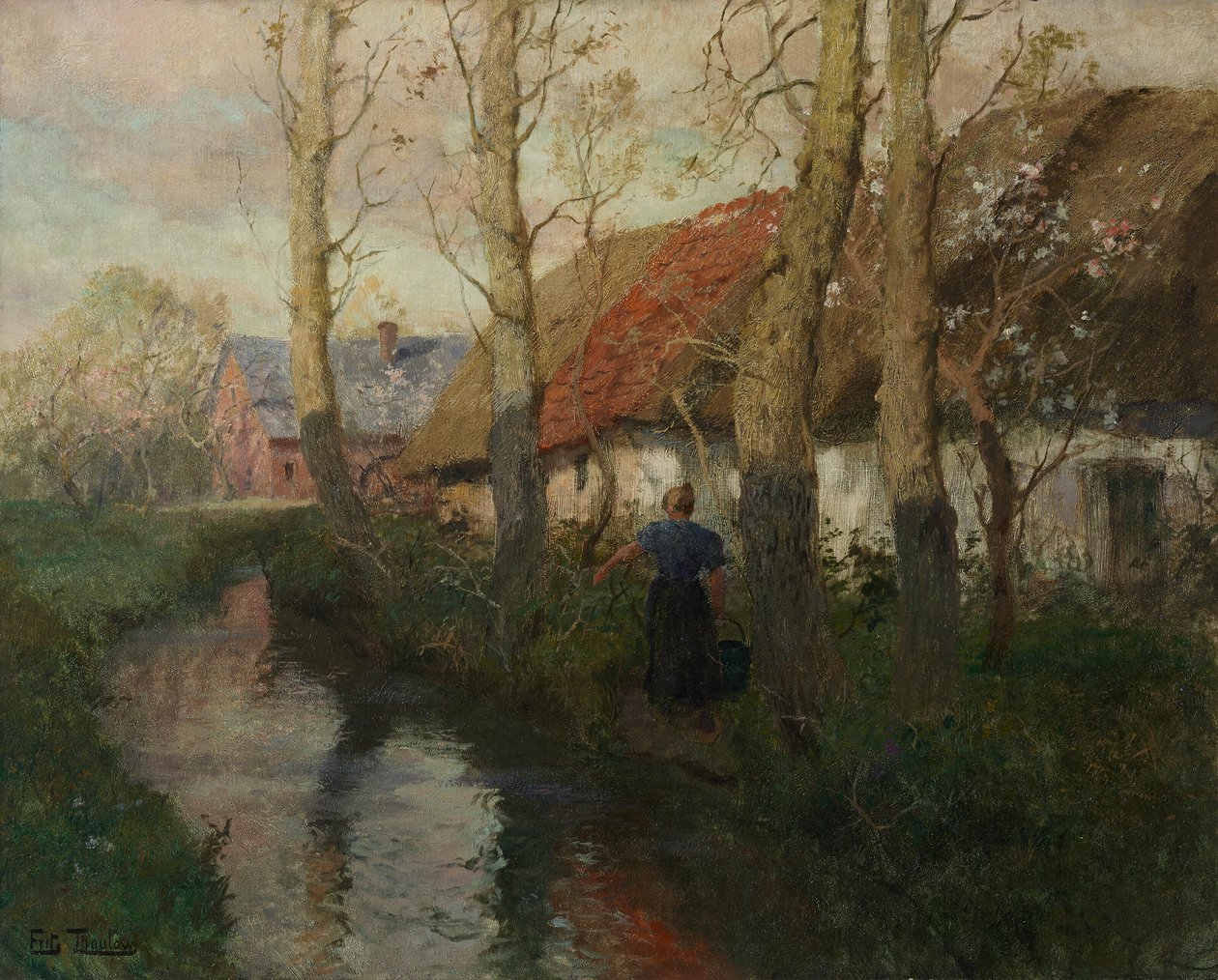 Une rivière en Normandie avec une femme transportant de l