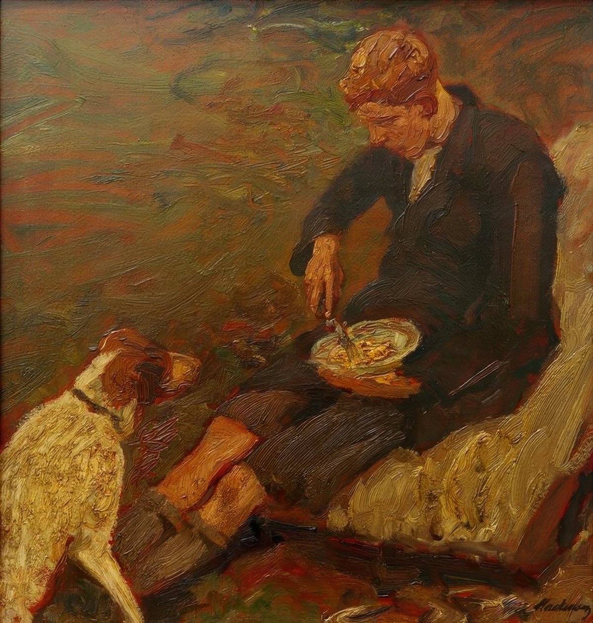 Garçon avec un chien - Fritz Mackensen