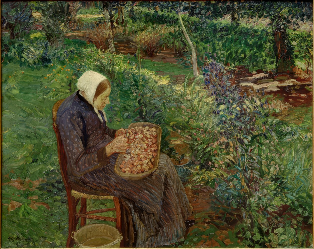 Femme épluchant dans le jardin - Fritz Mackensen