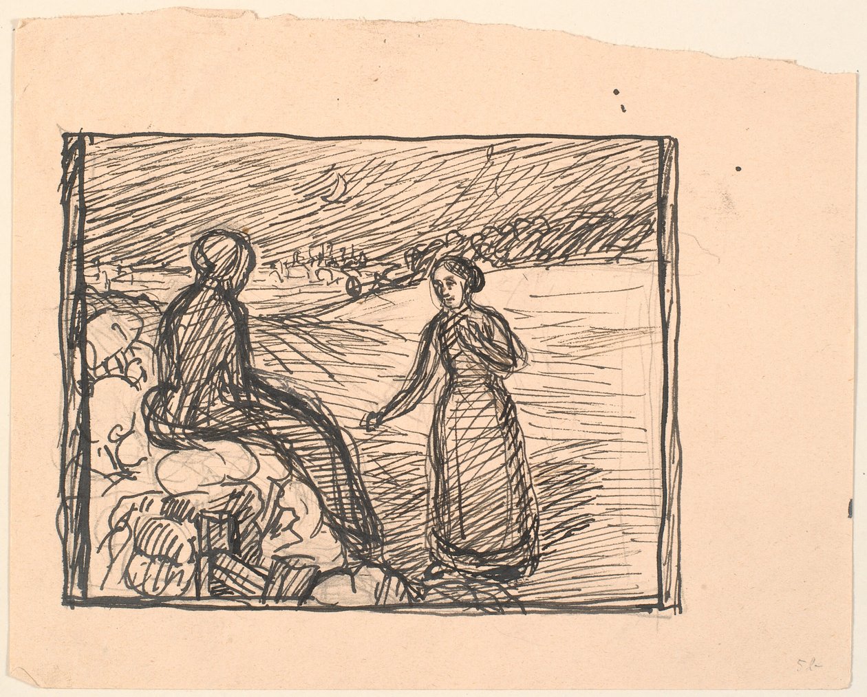 Là-bas dans la neige, une femme en longues robes noires... - Fritz Syberg