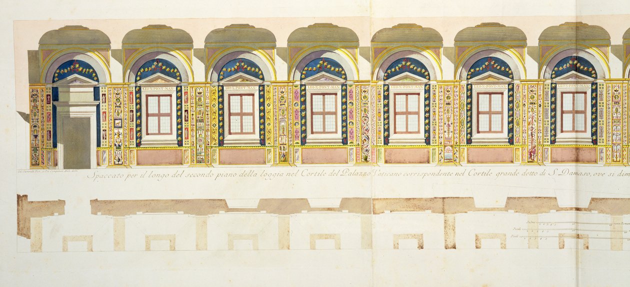Section verticale du deuxième étage de la Loggia de Raphaël au Vatican, de 