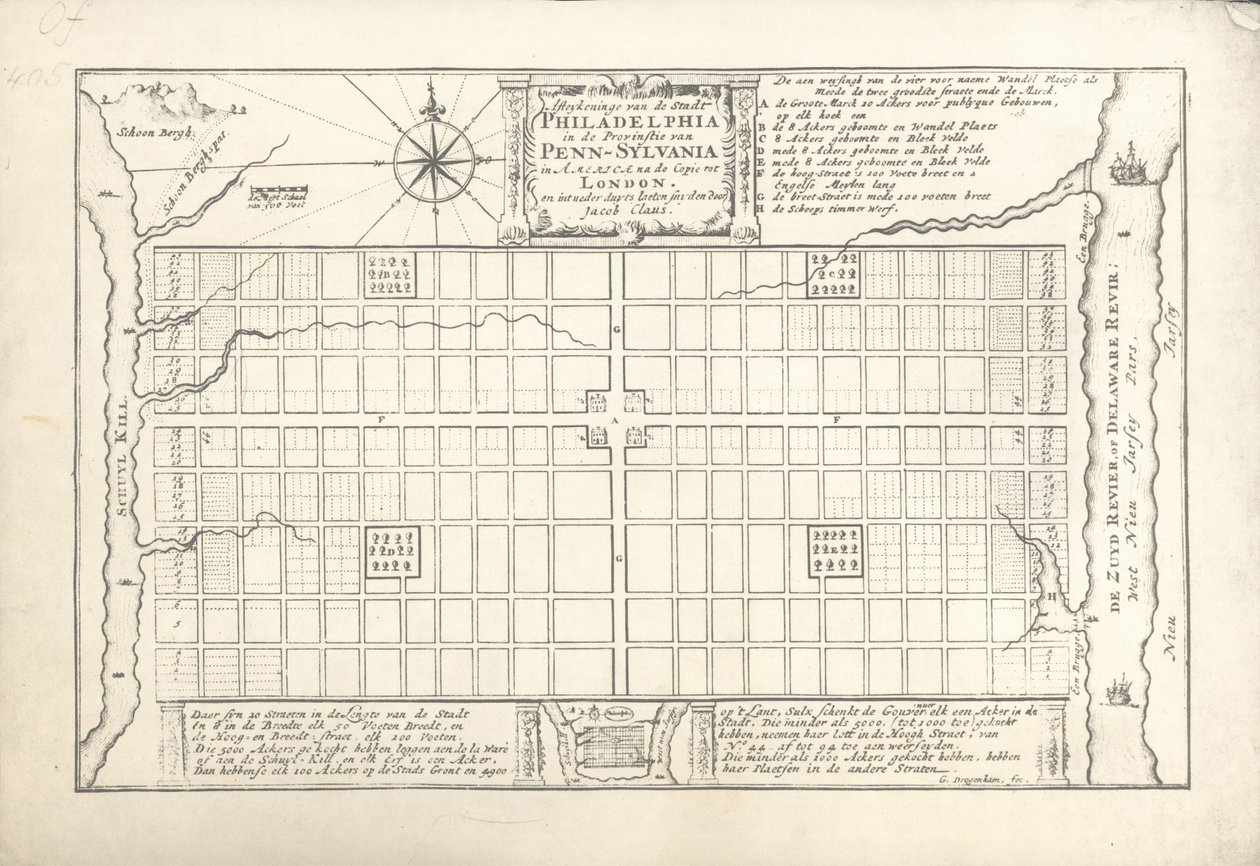 Le premier plan de Philadelphie, conçu par William Penn et Thomas Holme en 1682, 1684 - G. Drogenham
