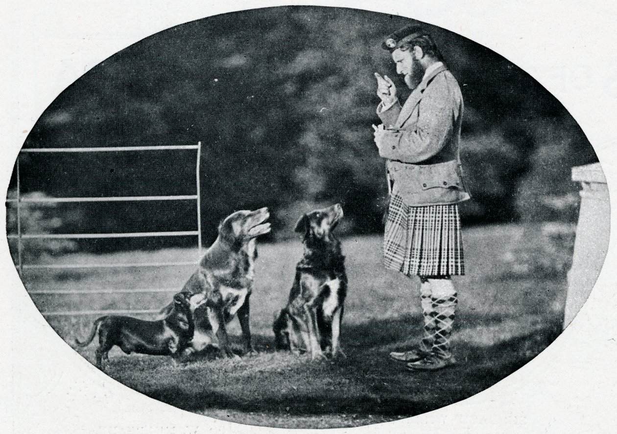 Mr. Francis Clark, le valet de la reine, avec trois de ses chiens préférés - G. W. Wilson and Company