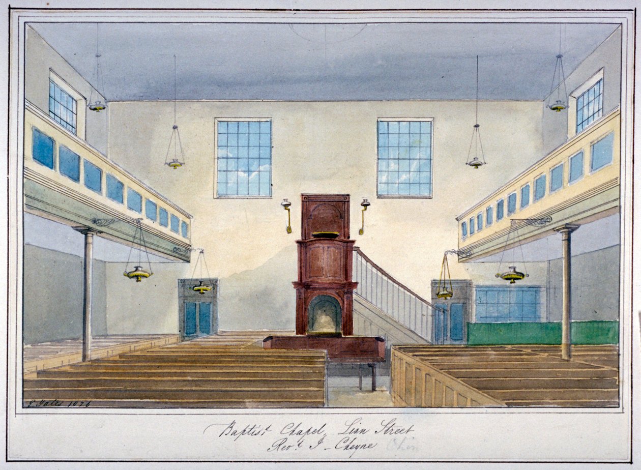 Vue intérieure de la chapelle baptiste de Lion Street, près de New Kent Road, Southwark, Londres, 1826 - G Yates