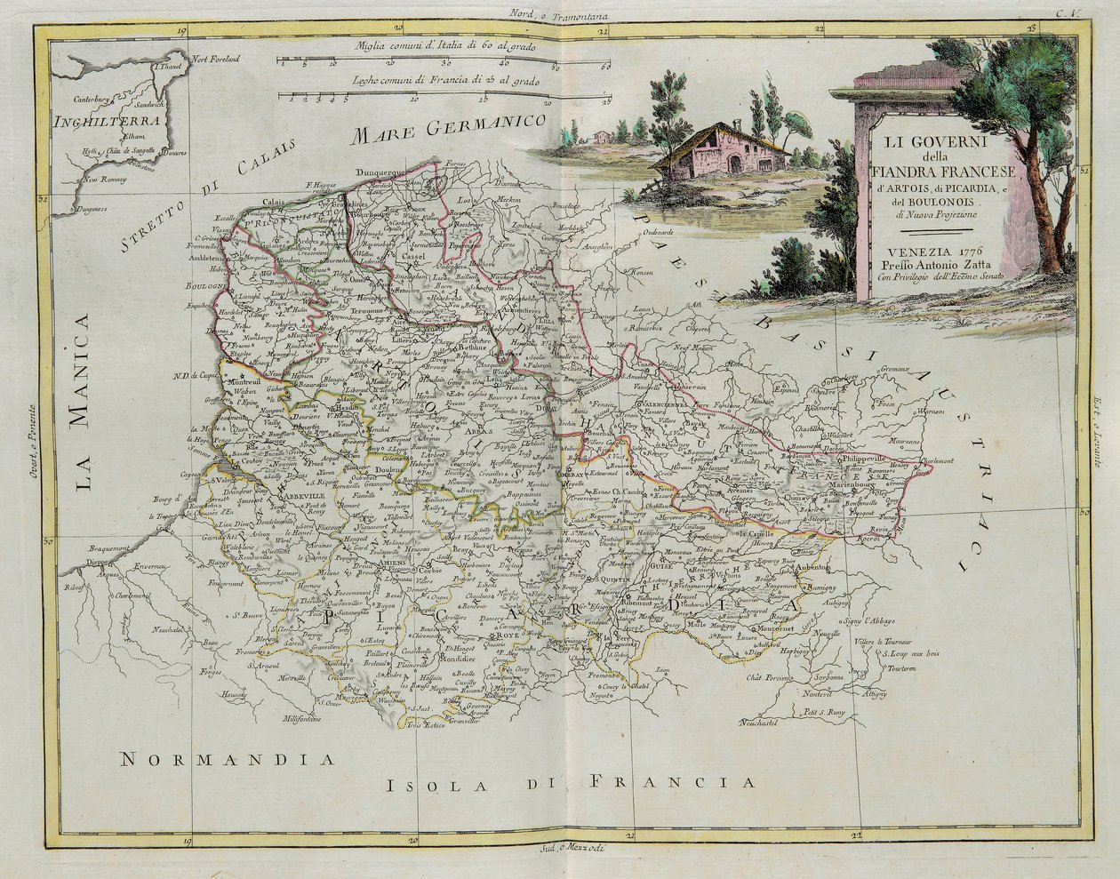Les Gouvernances de Flandre française, Artois, Picardie et Boulonnais, gravure par G. Zuliani tirée du Tome I du Nouvel Atlas publié à Venise en 1776 par Antonio Zatta, Collection Privée - G. Zuliani
