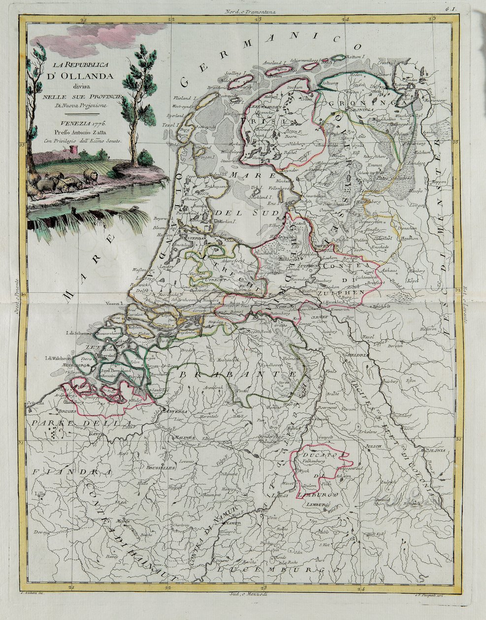 La République de Hollande divisée en ses provinces, gravure de G. Zuliani tirée du Tome I du Nouvel Atlas publié à Venise en 1776 par Antonio Zatta, Collection Privée - G. Zuliani
