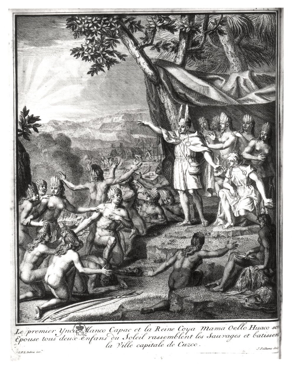 Manco Capac et sa femme, Coya Mama Oello Huaco, rassemblant les sauvages et construisant Cuzco - Gabriel Francois Louis Debrie