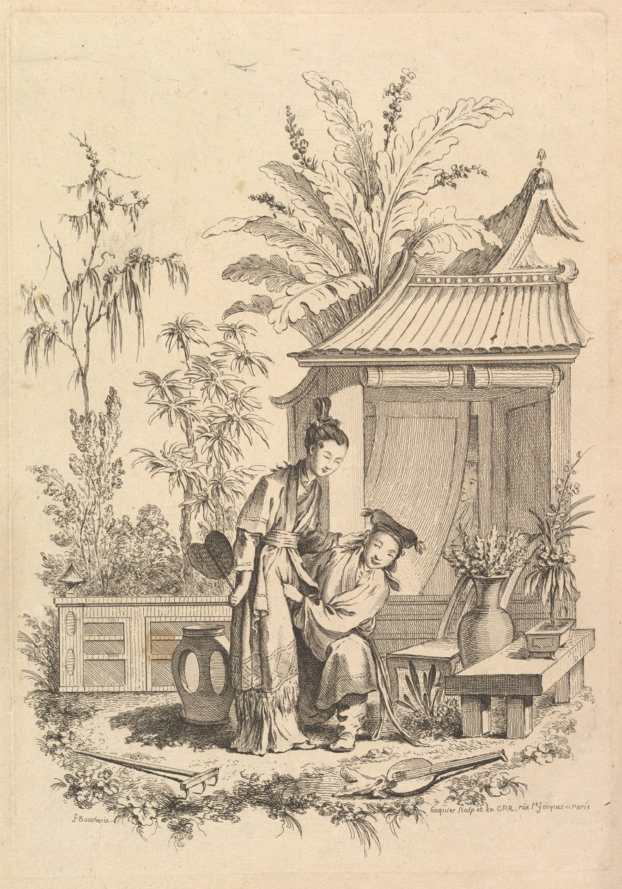 Scène de chinoiserie avec des personnages dans un paysage - Gabriel Huquier
