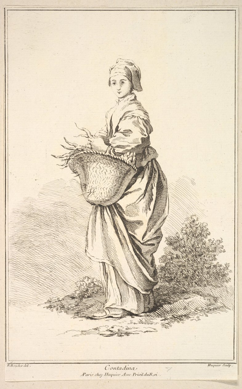 Contadina, du Recueil de diverses figures étrangères inventées par F. Boucher, 18ème siècle - Gabriel Huquier