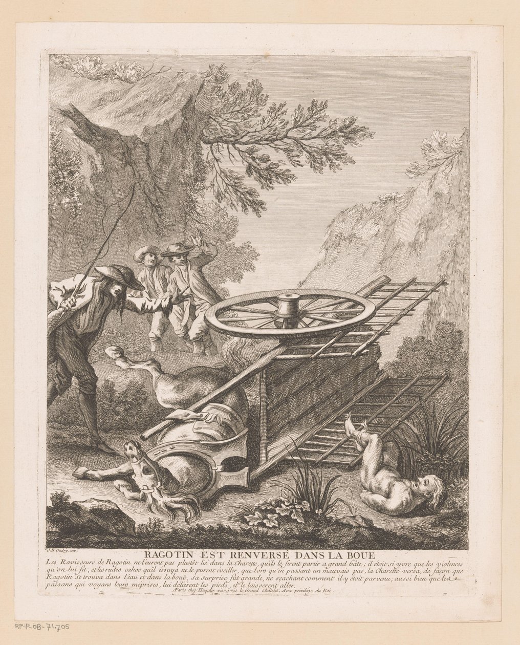 Ragotin tombe de la charrette (Scènes du Roman Comique de Scarron) - Gabriel Huquier