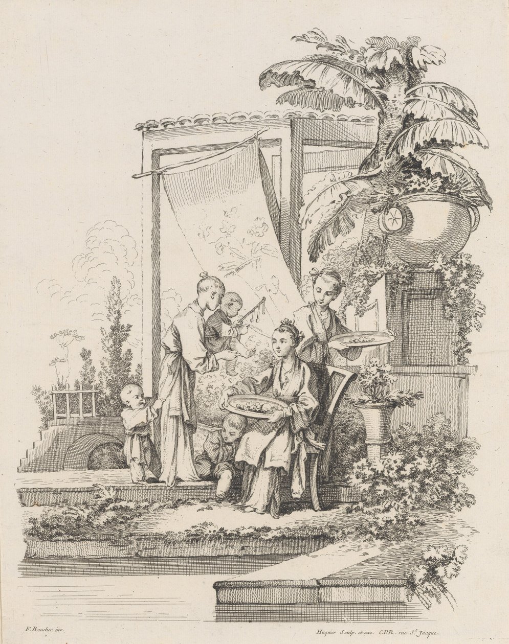 Femme assise avec enfants et serviteurs - Gabriel Huquier