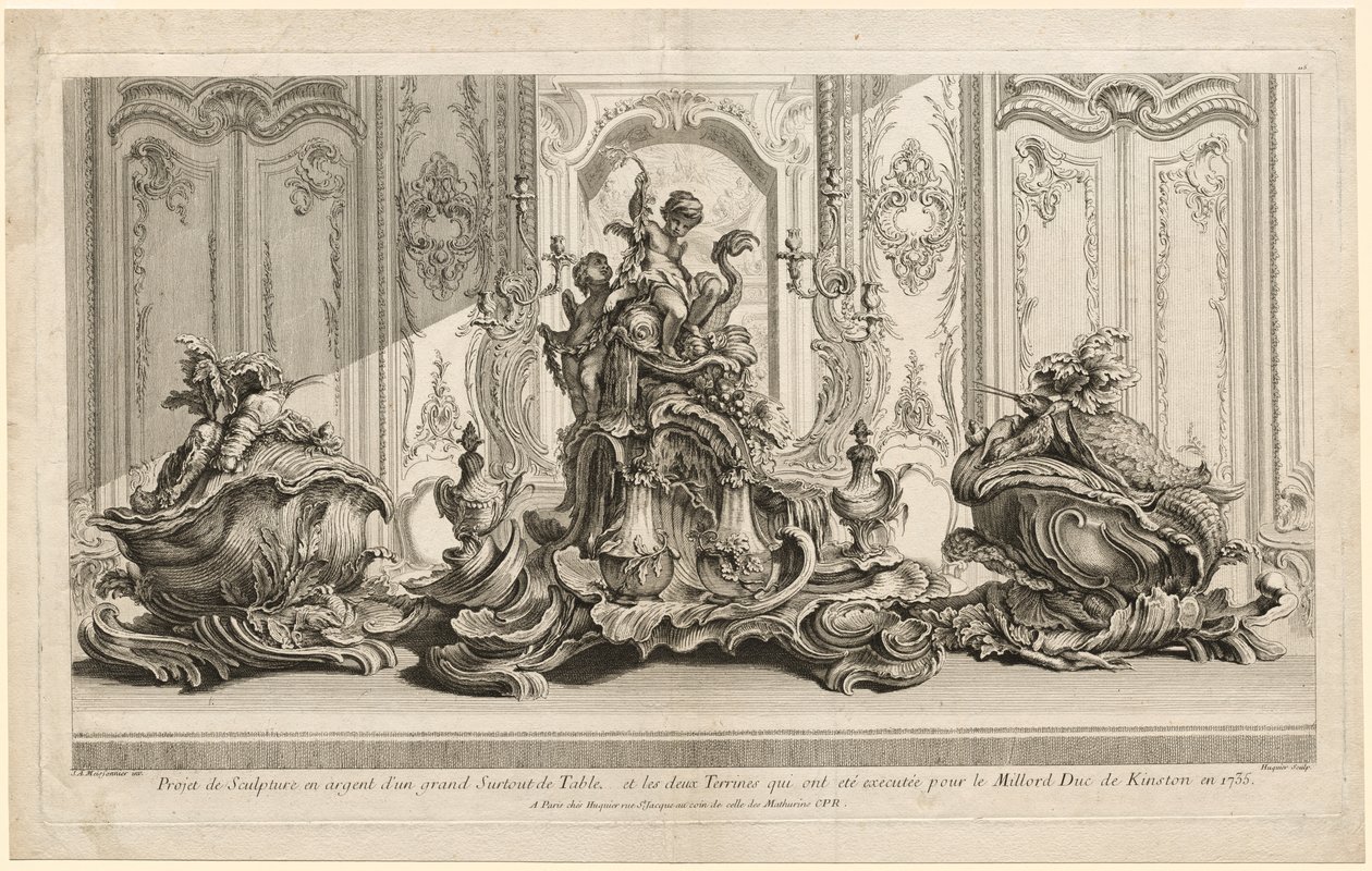Œuvres de Juste-Aurèle Meissonier : Projet sculptural en argent pour un grand centre de table..., vers 1735-1737 - Gabriel Huquier