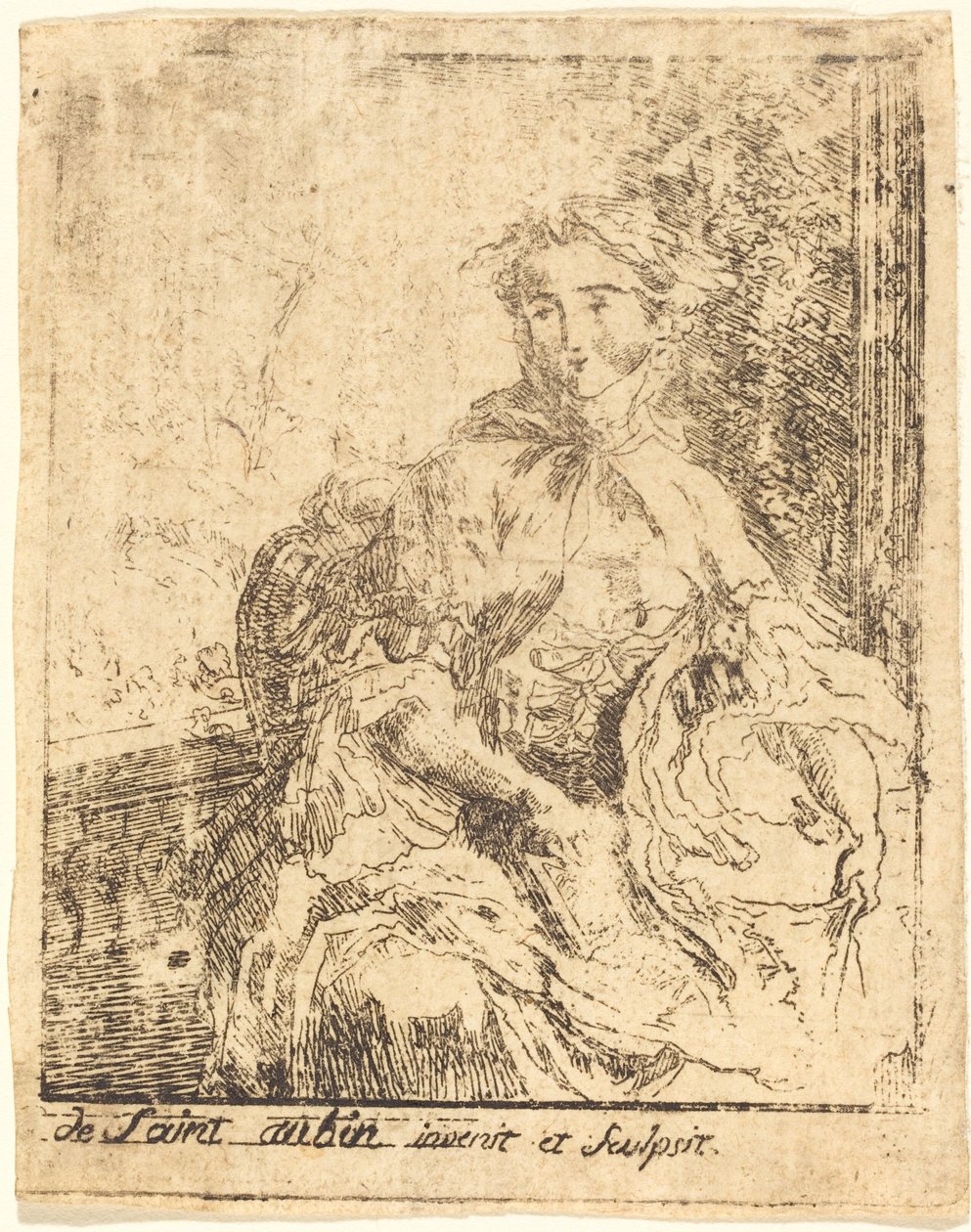 Jeune femme à la terrasse - Gabriel Jacques de Saint Aubin