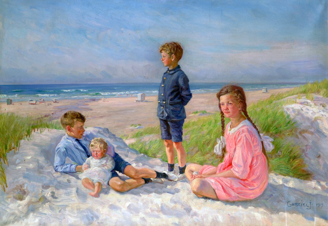 Erik, Else, Ove et Birthe Schultz sur la plage, 1919 - Gabriel Jensen