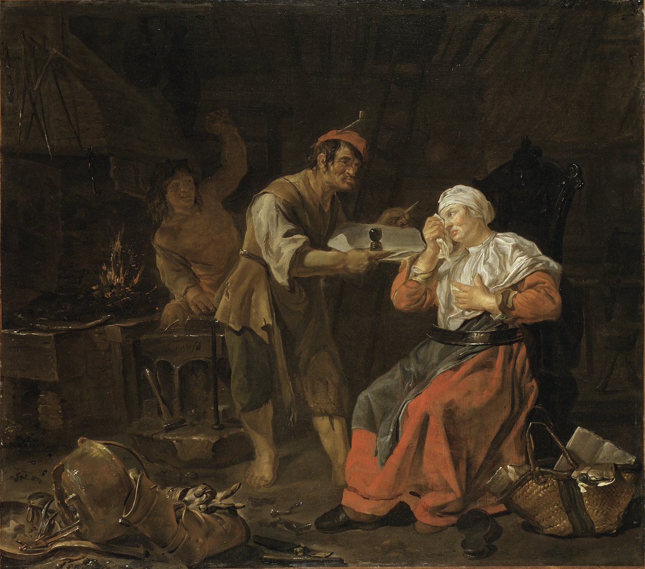 Femme en pleurs dans une forge, c.1650 - Gabriel Metsu