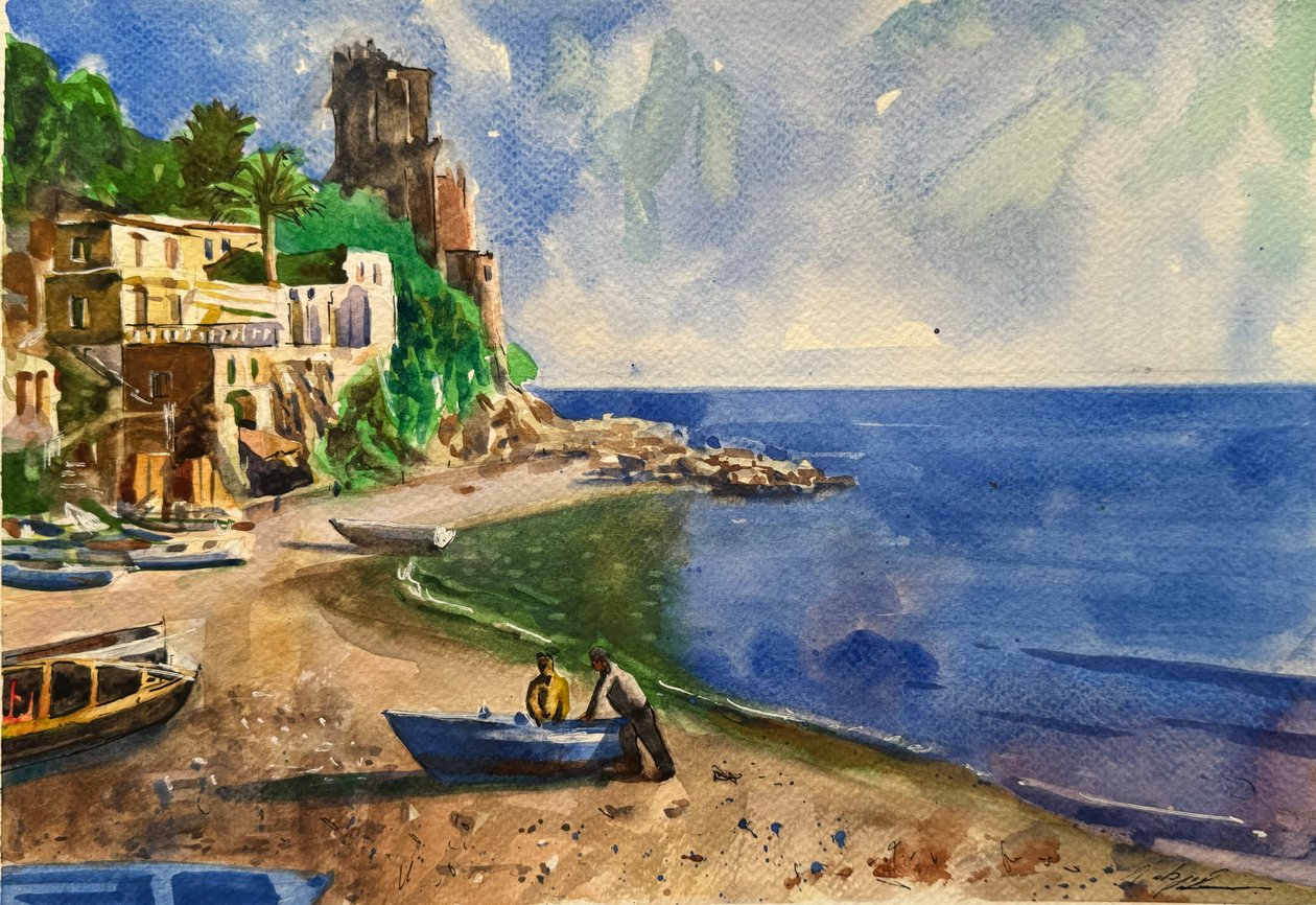 Bateaux à quai, 2024 (aquarelle sur papier) - Gabriel Palma