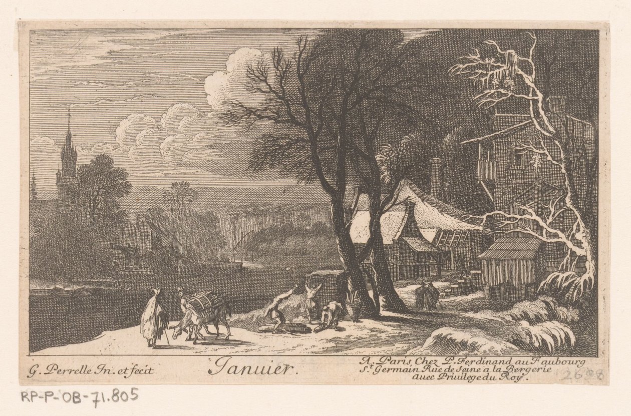 Gravure avec paysage en janvier - Gabriel Perelle