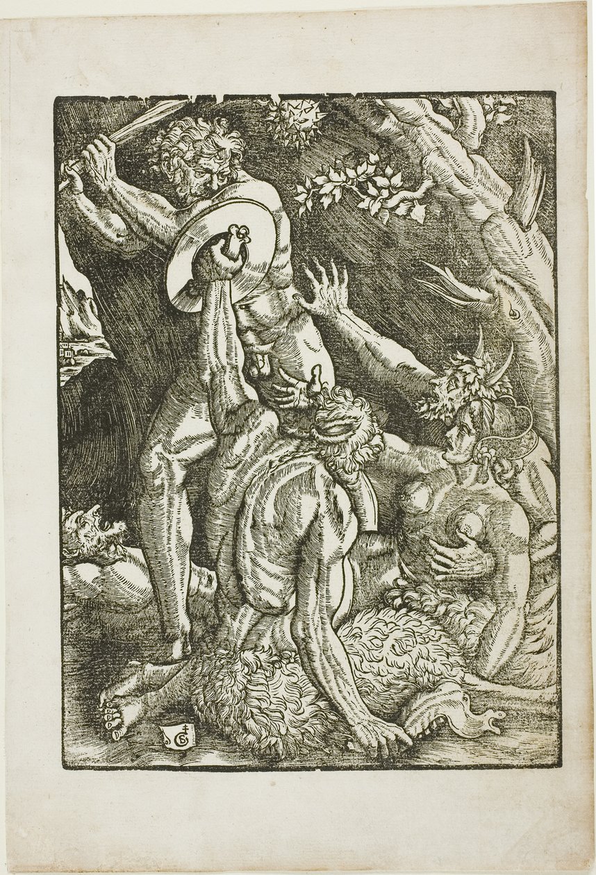 Hercule, deux satyres et une femme, planche deux des Travaux d