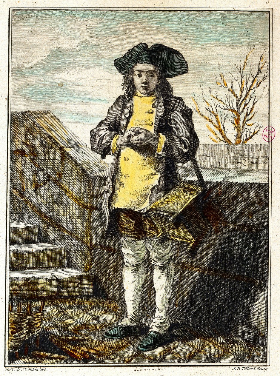 Vieux métiers : le cireur de chaussures. Gravure par Gabriel de Saint Aubin (1724-1780) 18e siècle Paris, musée Carnavalet - Gabriel de Saint-Aubin