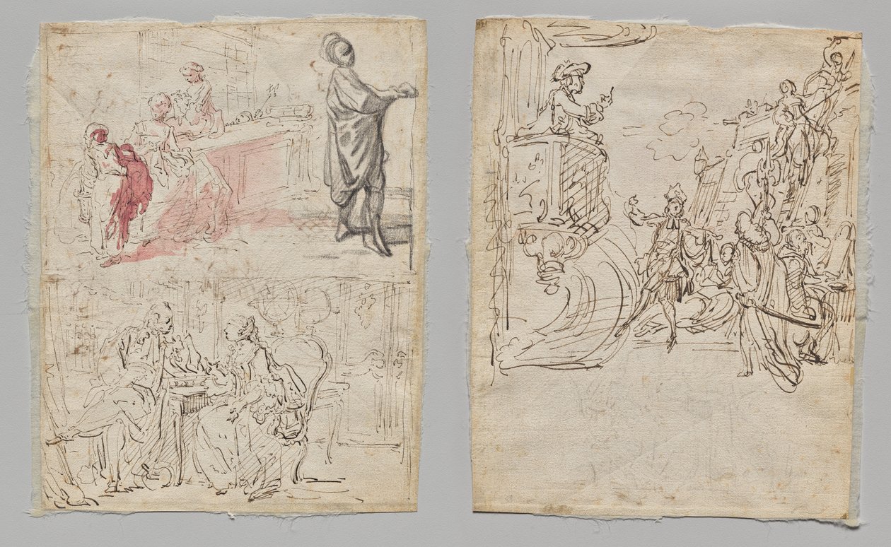 Scène de théâtre (recto); Boutique de lingerie et conversation (verso) - Gabriel de Saint Aubin