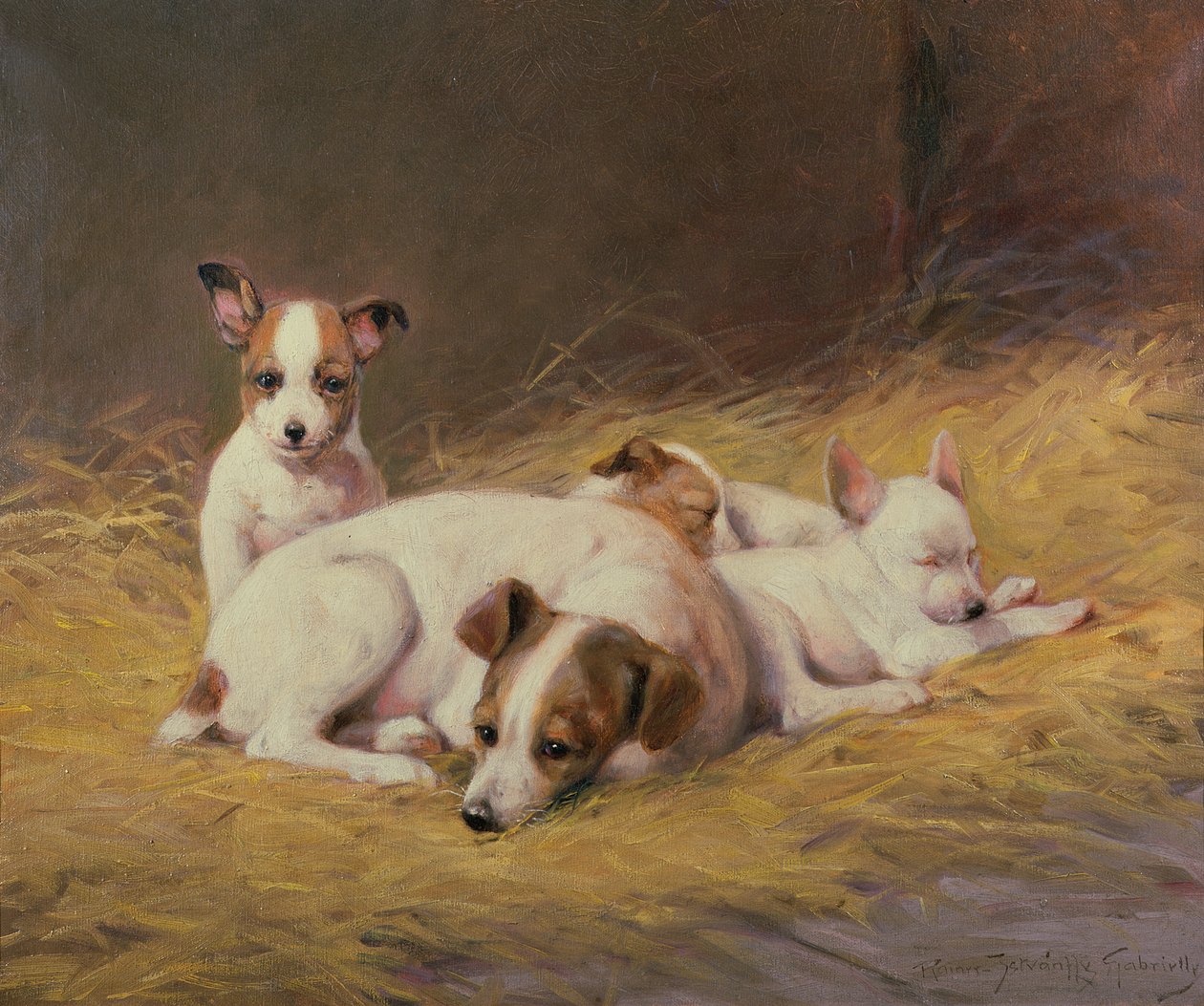 Un terrier avec trois chiots - Gabrielle Rainer Istuanty