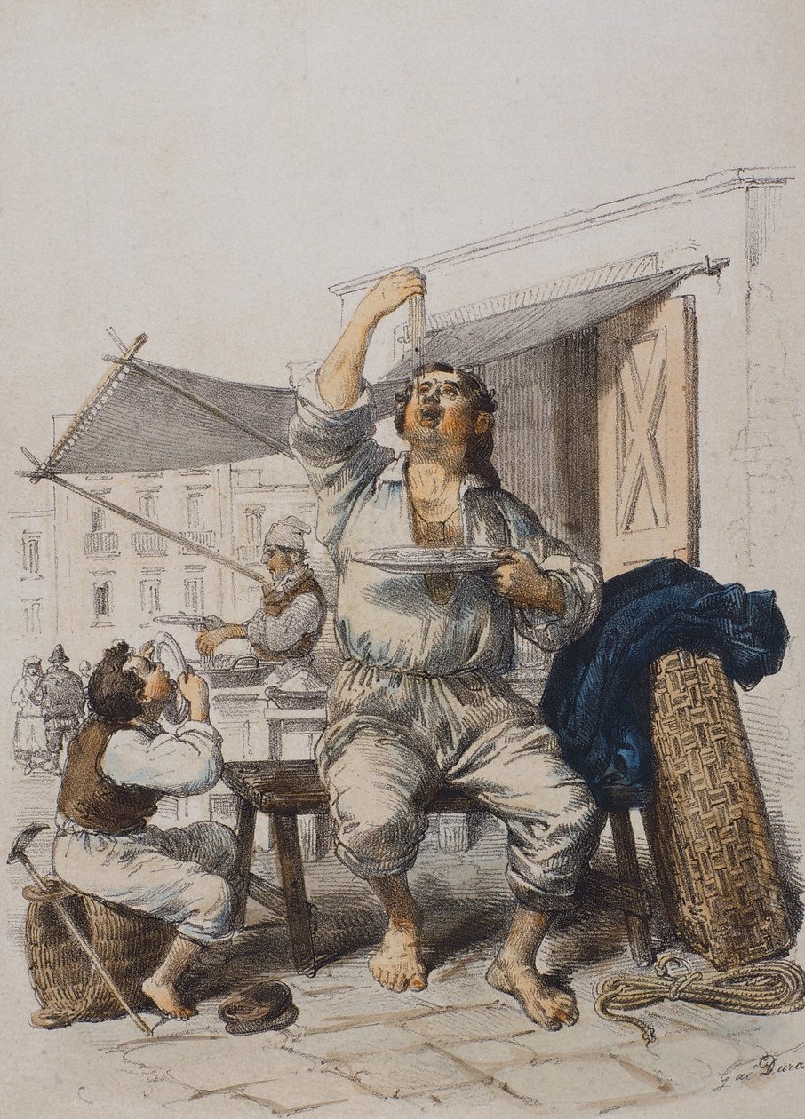 Mangia Maccaroni (Mangeurs de pâtes), gravure de Gaetano Dura (1805-1878), Italie - Gaetano Dura