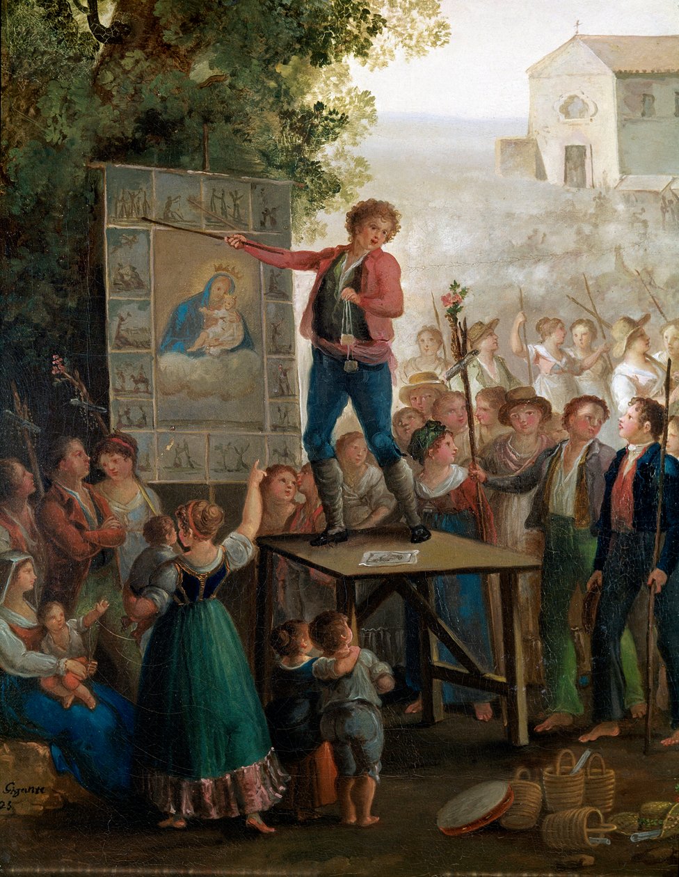 Un artiste de rue chantant les miracles de la Vierge à la fête de la Madonna dell