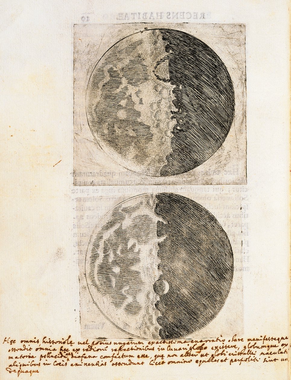 Sidereus Nuncius (Messager des étoiles) avec dessins des phases et de la surface de la Lune - Galileo Galilei