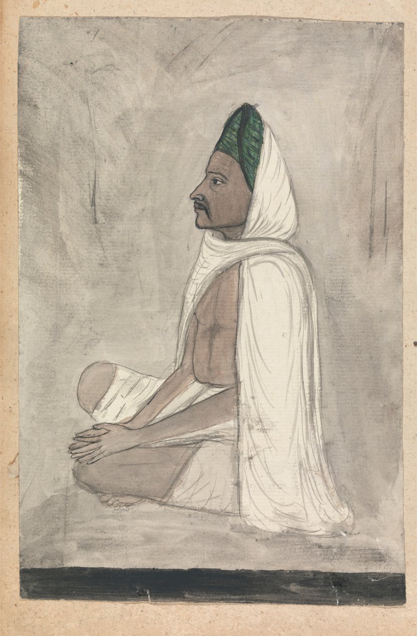 Homme en turban vert assis en tailleur - Gangaram Chintaman Tambat