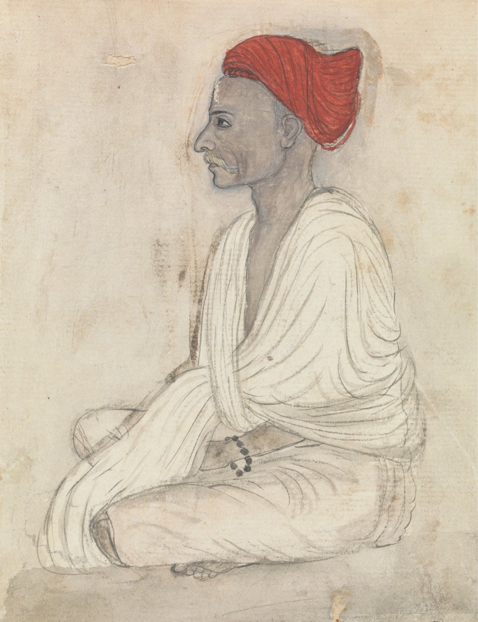 Homme en turban rouge assis en tailleur - Gangaram Chintaman Tambat