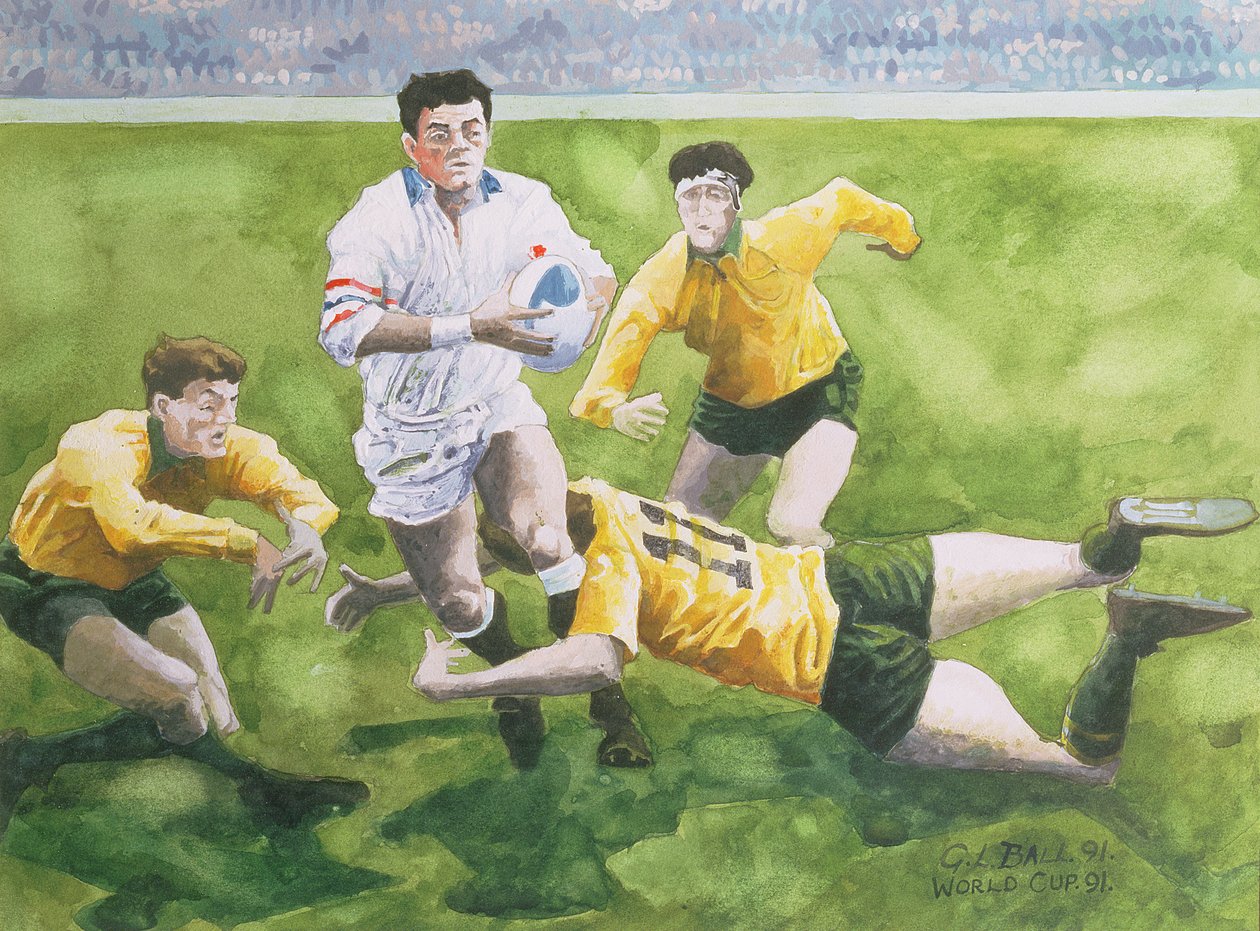 Match de rugby : Angleterre contre Australie en finale de la Coupe du Monde, 1991, Will Carling plaqué - Gareth Lloyd Ball