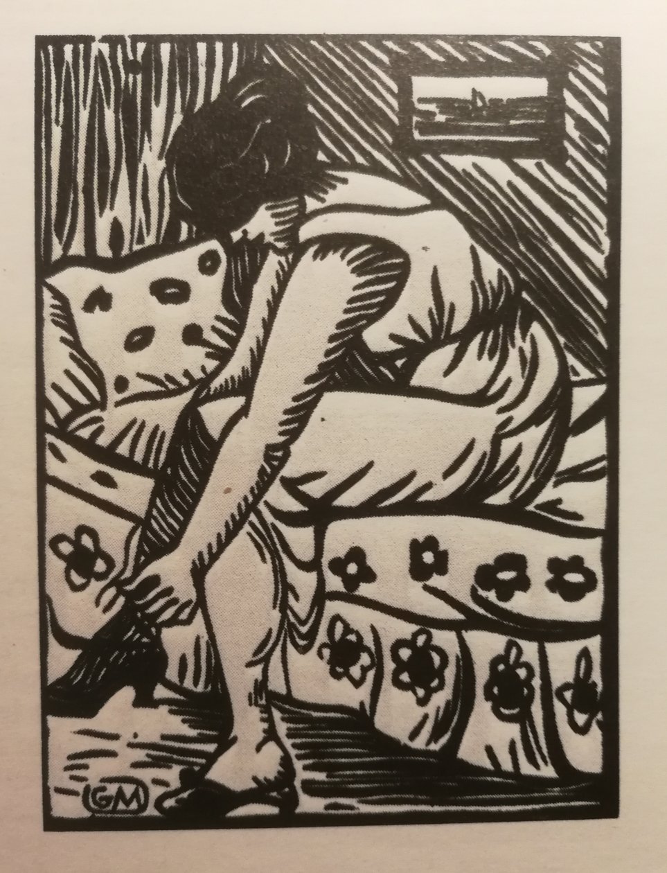 Femme tirant ses bas, gravure sur bois, de Galerie Barbery (Paris) - Gaspard Maillol
