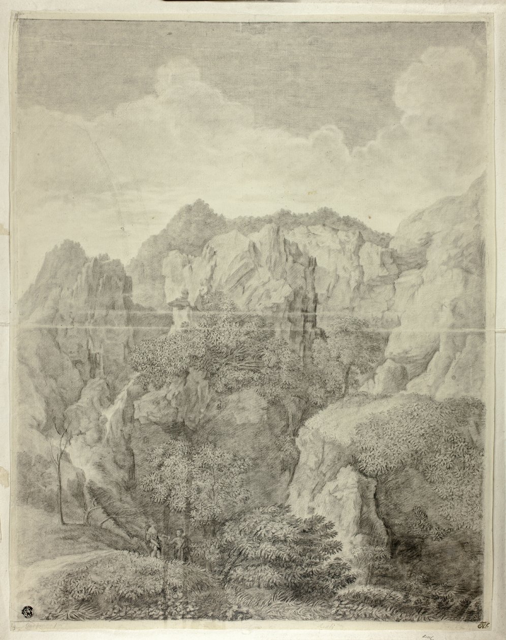 Paysage de montagne avec deux personnages au premier plan - Gaspard Dughet