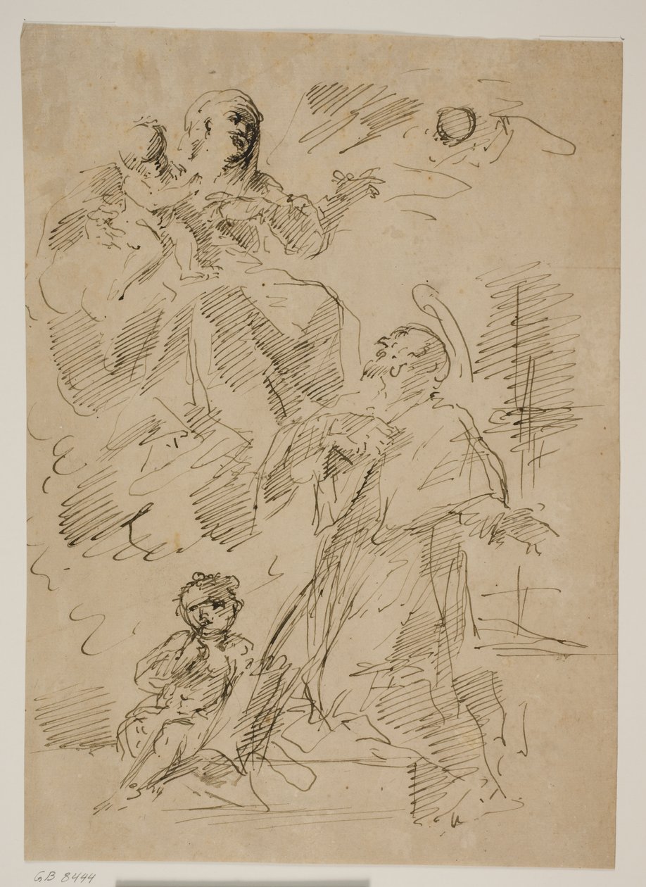 Madone et enfant dans les nuages, avec Saint Jean de Népomucène en dessous - Gaspare Diziani