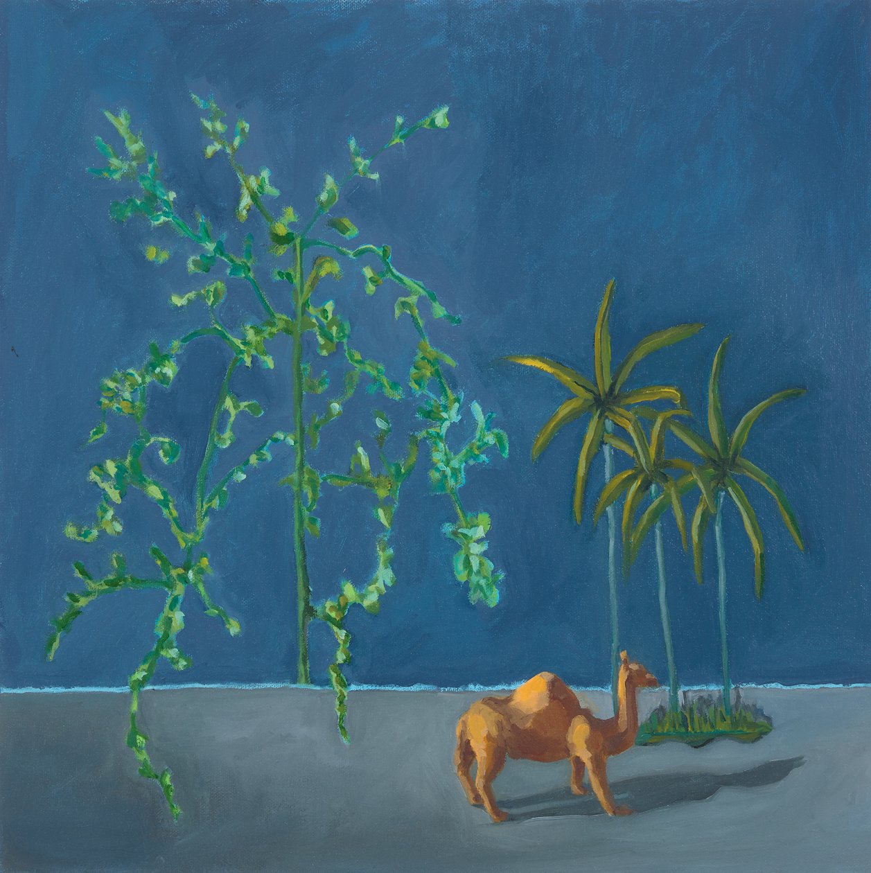 Chameau et deux arbres, 2019 (huile sur carton) - Genevieve French